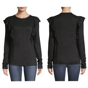 New FRAME Black Linen Long Sleeve Ruffle Shirt